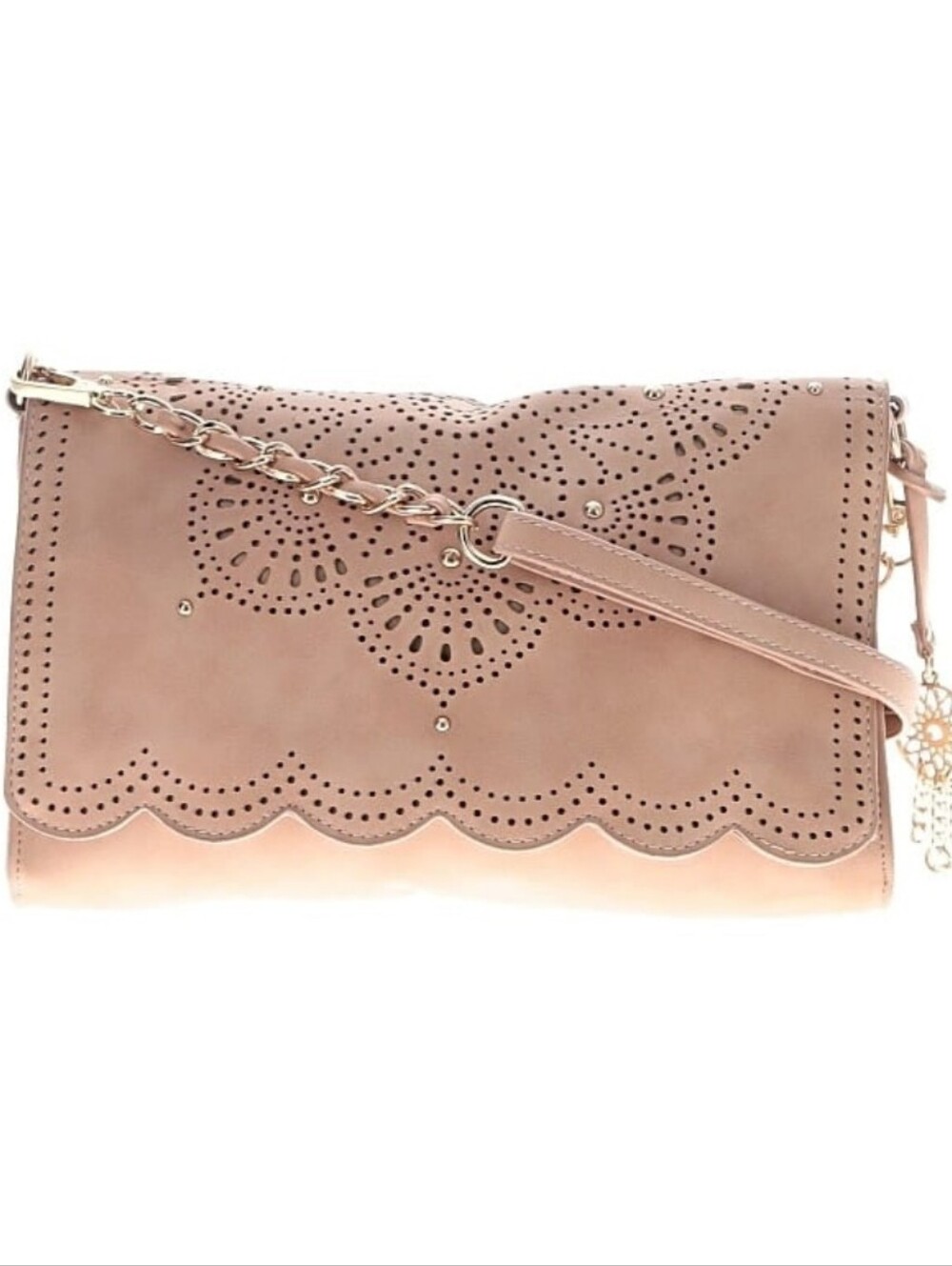 Jessica Simpson Dusty Blush Laser-Cut Scallop Crossbody Bag